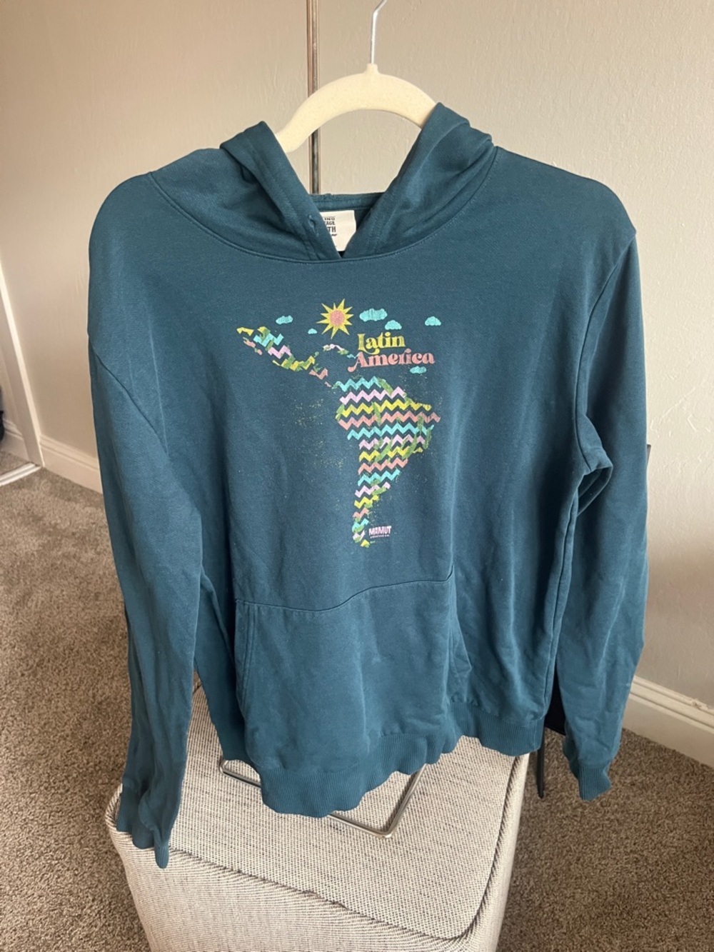 Mammut Teal Hoodie with Multicolor Chevron Latin America Graphic